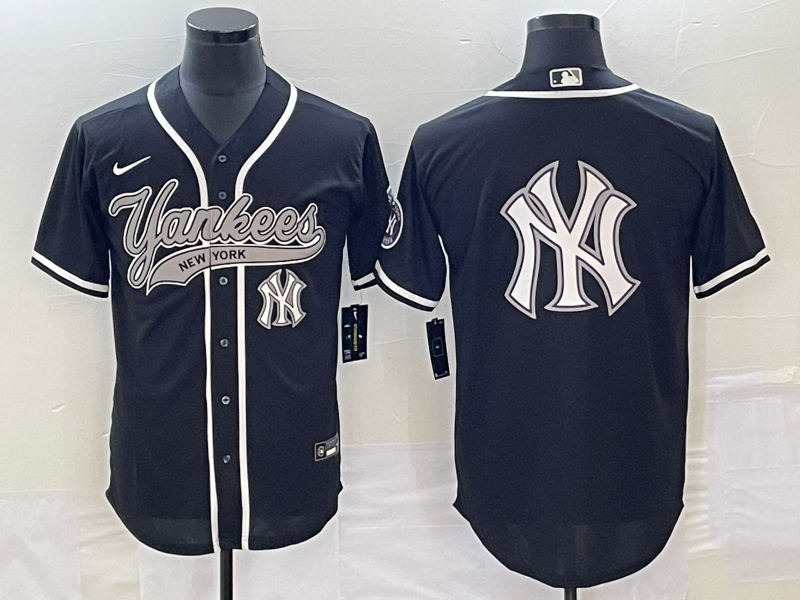 Men's New York Yankees Black Team Big Logo Cool Base Stitched Baseball Jersey Men's New York Yankees Black Team Big Logo Cool Base Stitched Baseball Jersey